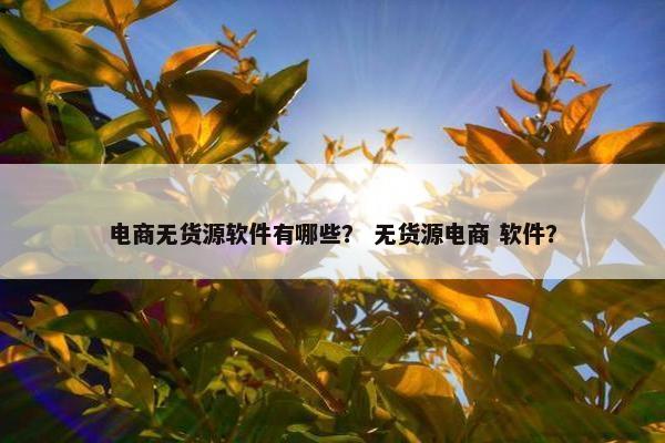 电商无货源软件有哪些？ 无货源电商 软件？