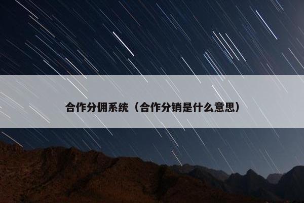 合作分佣系统（合作分销是什么意思）