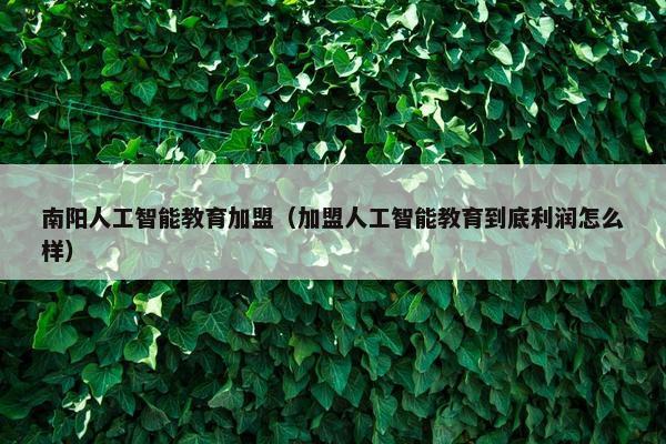 南阳人工智能教育加盟（加盟人工智能教育到底利润怎么样）