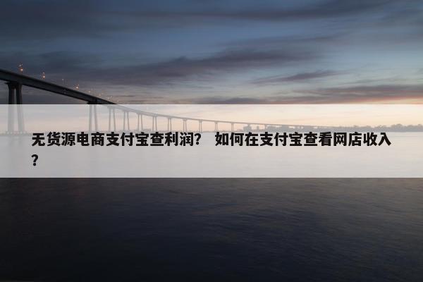 无货源电商支付宝查利润？ 如何在支付宝查看网店收入？