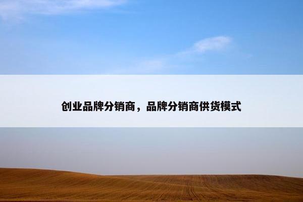 创业品牌分销商，品牌分销商供货模式