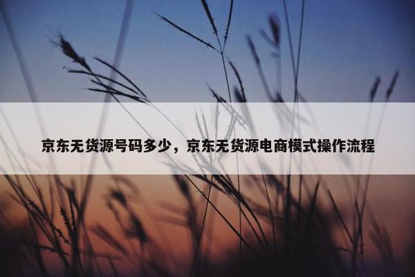 京东无货源号码多少，京东无货源电商模式操作流程