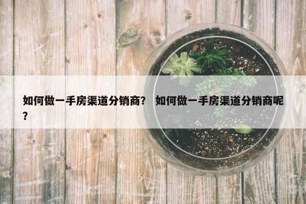 如何做一手房渠道分销商？ 如何做一手房渠道分销商呢？