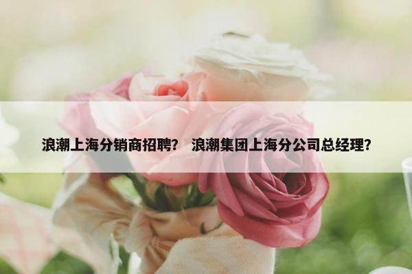 浪潮上海分销商招聘？ 浪潮集团上海分公司总经理？